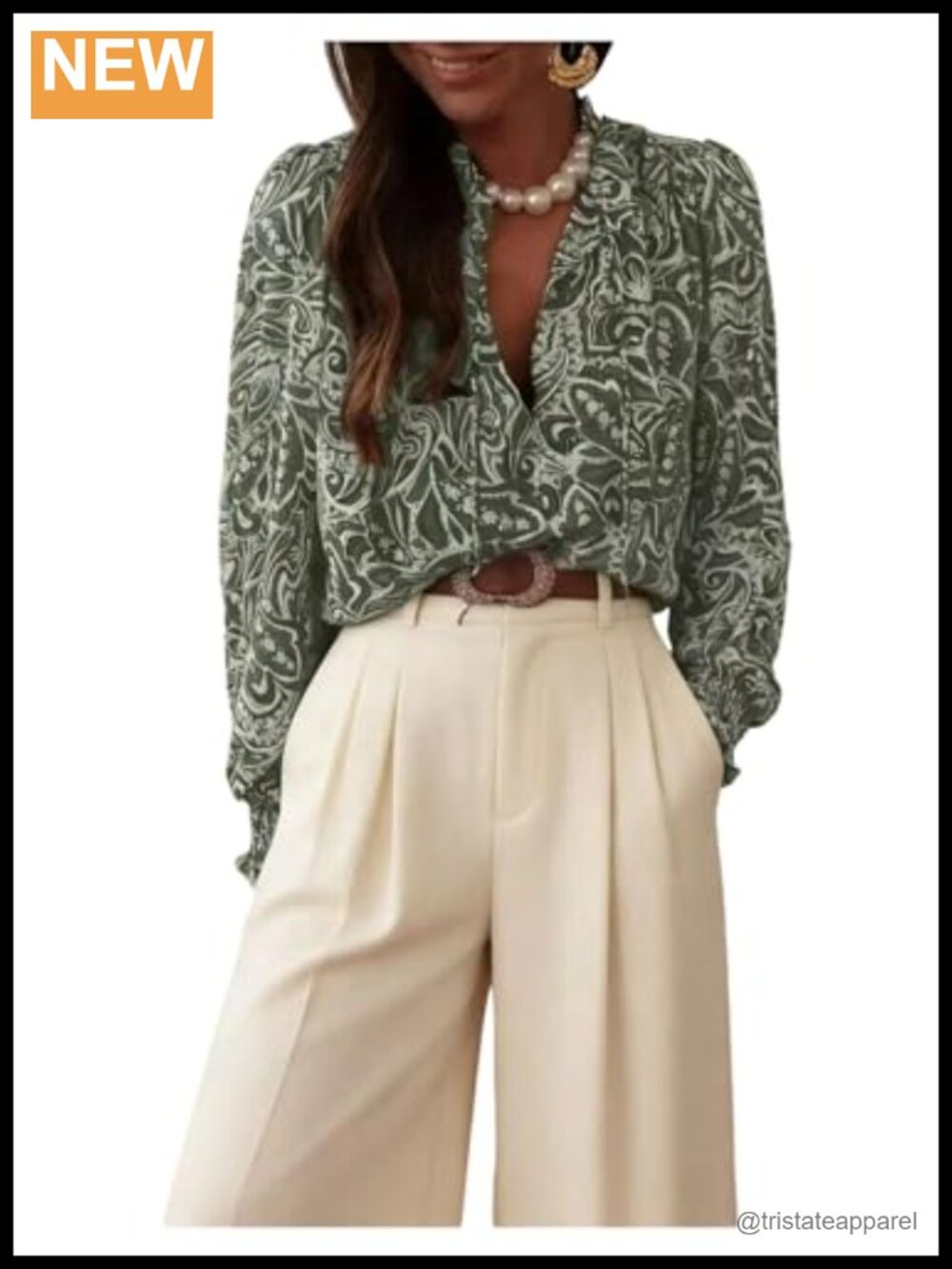 Women's V Neck Long Sleeve Paisley Print Chiffon Boho Blouse